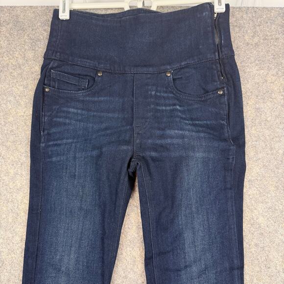 Spanx Signature Straight Side Zip Dark Blue Wash Jeans Size 26 32” EUC 338 - Picture 2 of 11